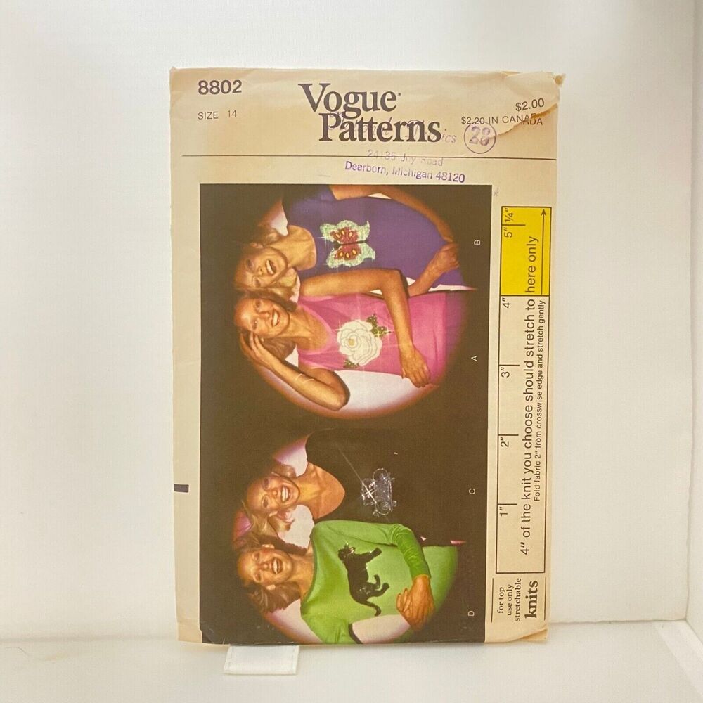 #8802 Vogue Patterns Misses Top and Transfers Sewing Pattern Size 14